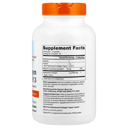 Doctor's BEST Collagen Types 1 and 3 with Vitamin C -- 2000 mg
