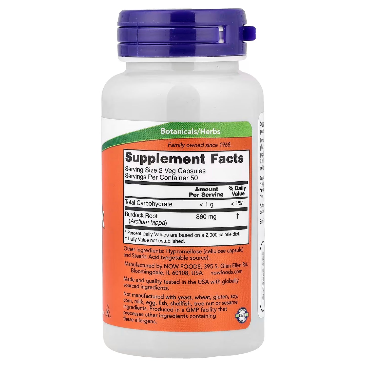 Racine de bardane de NOW, 430 mg, 100 capsules végétariennes