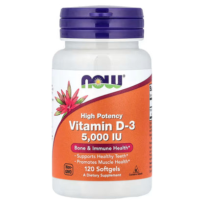 Vitamine D-3 de la marque NOW - 2000 IU - 120 gélules